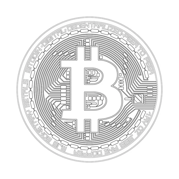 Crypto monnaie Bitcoin noir et blanc symbole — Image vectorielle