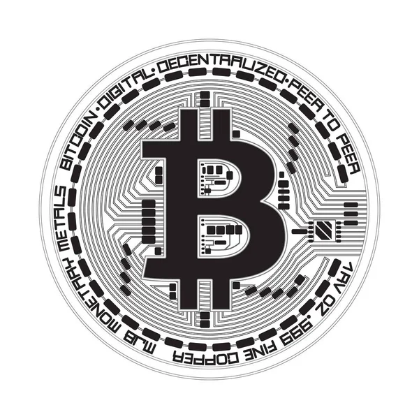 Crypto monnaie Bitcoin noir et blanc symbole — Image vectorielle