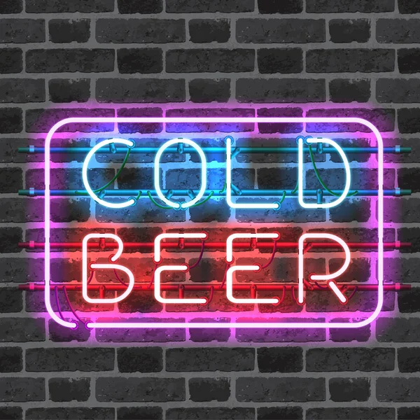 Sinal de barra de néon brilhante cerveja fria — Vetor de Stock