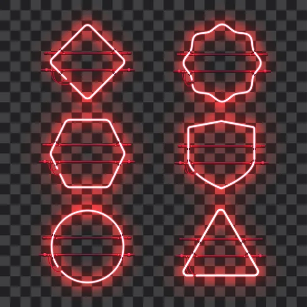 Ensemble de cadres néon rouge lumineux réalistes — Image vectorielle