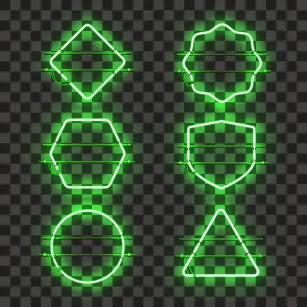 Набор реалистичных светящихся зеленых неоновых рам — стоковый вектор