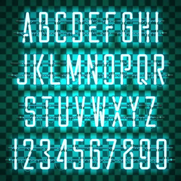 Lysande blå Neon Casual Script typsnitt — Stock vektor