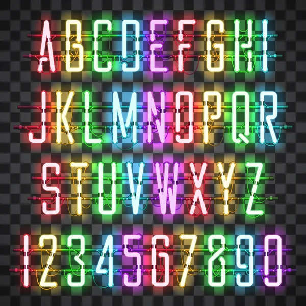 Gloeiende Multi kleuren Neon Casual Script lettertype — Stockvector