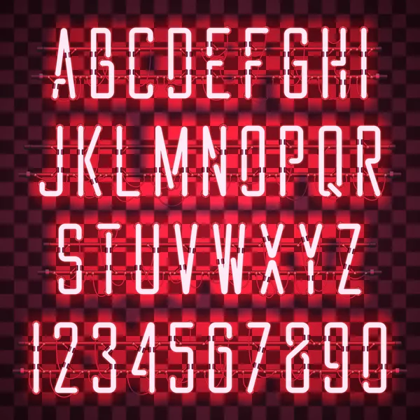 Gloeiende Rode Neon Casual Script lettertype — Stockvector