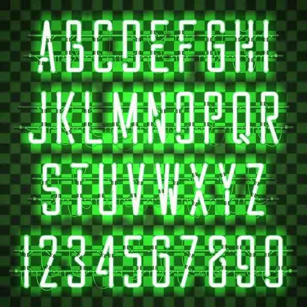 Glödande grön Neon Casual Script typsnitt — Stock vektor