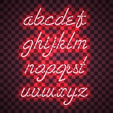 Parlak kırmızı Neon küçük harf komut dosyası yazı tipi