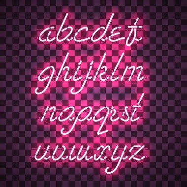 Parlak mor Neon küçük harf komut dosyası yazı tipi
