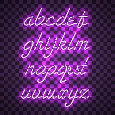 Parlak mor Neon küçük harf komut dosyası yazı tipi