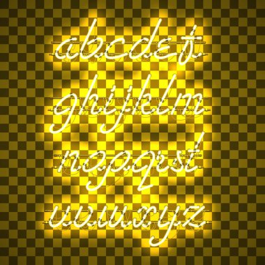 Parlak sarı Neon küçük harf komut dosyası yazı tipi