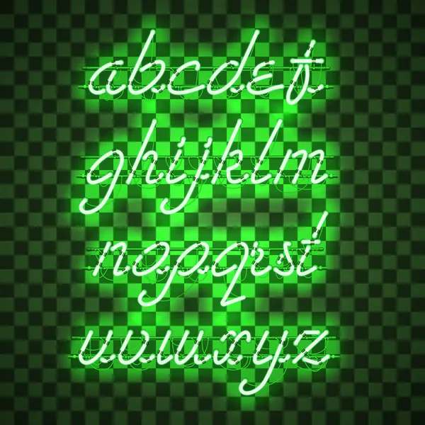 Glödande grön Neon gemener Script typsnitt — Stock vektor