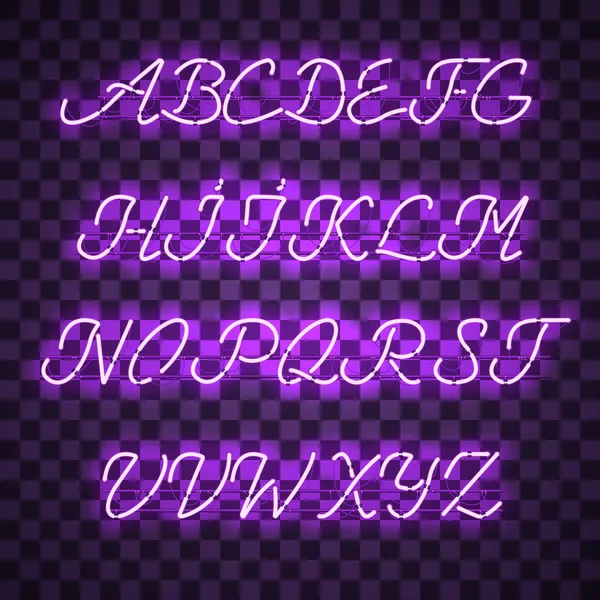 Gloeiende paarse Neon hoofdletters Script lettertype — Stockvector
