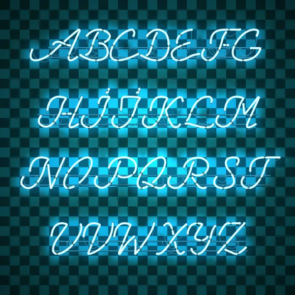 Lysande blå Neon versaler Script typsnitt — Stock vektor