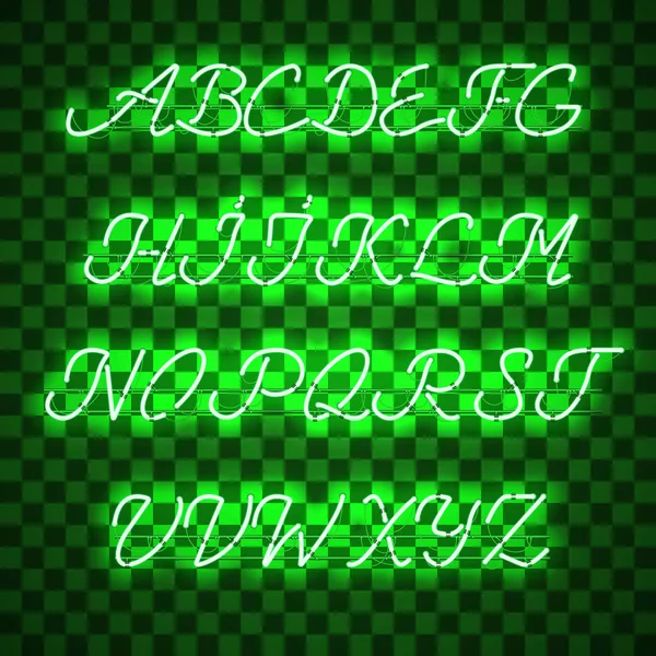 Glowing Green Neon uppercase Script Font — Stock Vector