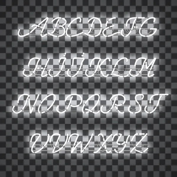 Glowing White Neon uppercase Script Font — Διανυσματικό Αρχείο
