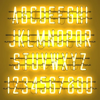 Parlak sarı Neon rahat komut dosyası yazı tipi