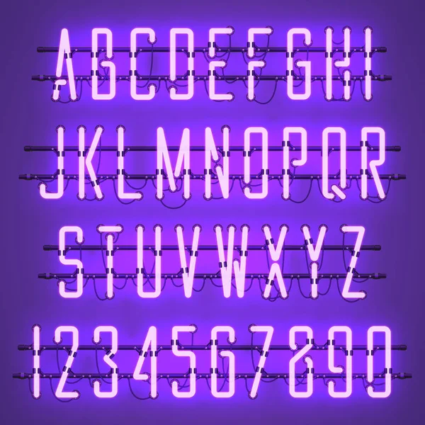 Glowing Purple Neon Casual Script Font — Stock Vector