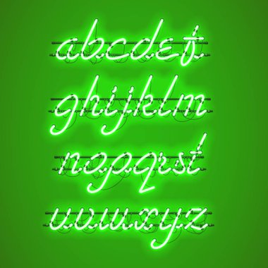 Parlak yeşil Neon küçük harf komut dosyası yazı tipi