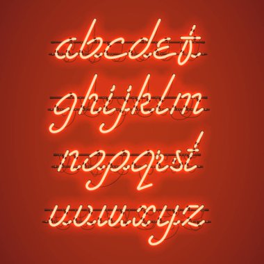 Parlak turuncu Neon küçük harf komut dosyası yazı tipi