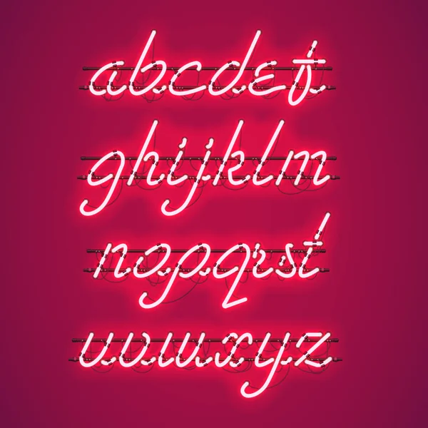 Fonte brilhante Red Neon Lowercase Script — Vetor de Stock