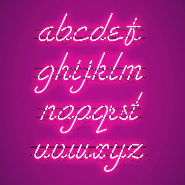 Glowing Purple Neon Lowercase Script Font — Stock Vector