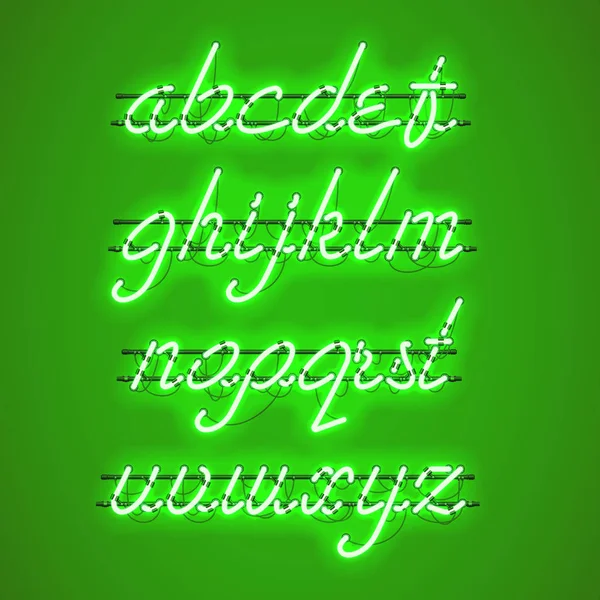 发光的绿色霓虹灯小写手写字体 — 图库矢量图片
