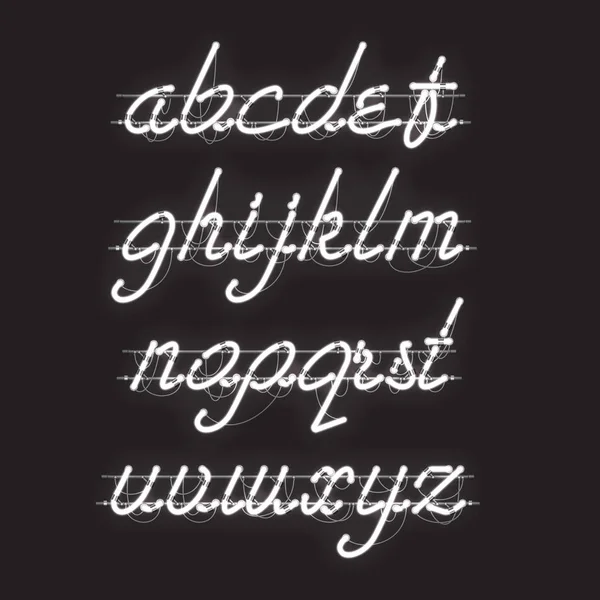 Leuchtend weiße neonfarbene Schrift in Kleinbuchstaben — Stockvektor