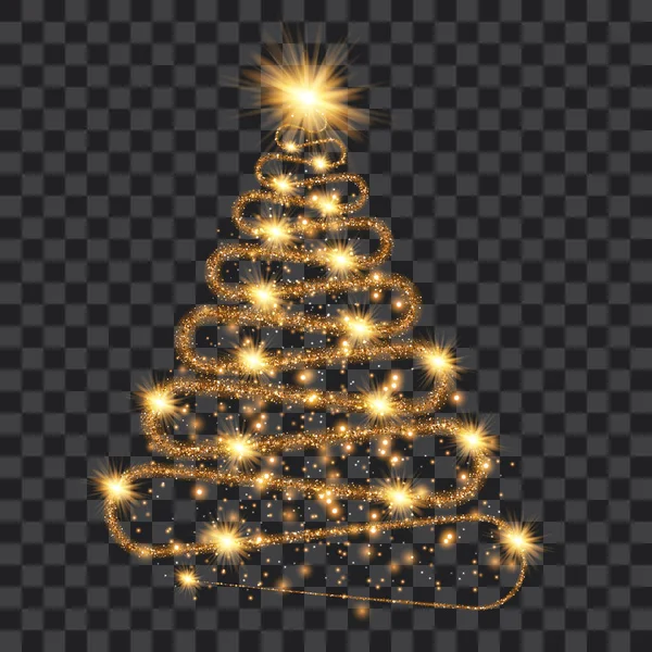 Golden particle wave in form of christmas tree — Stock Vector