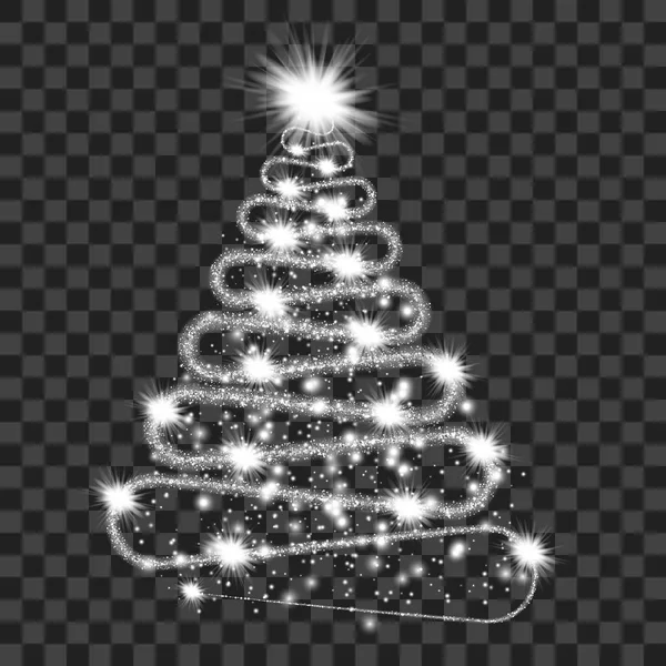Silberpartikelwelle in Form eines Weihnachtsbaums — Stockvektor