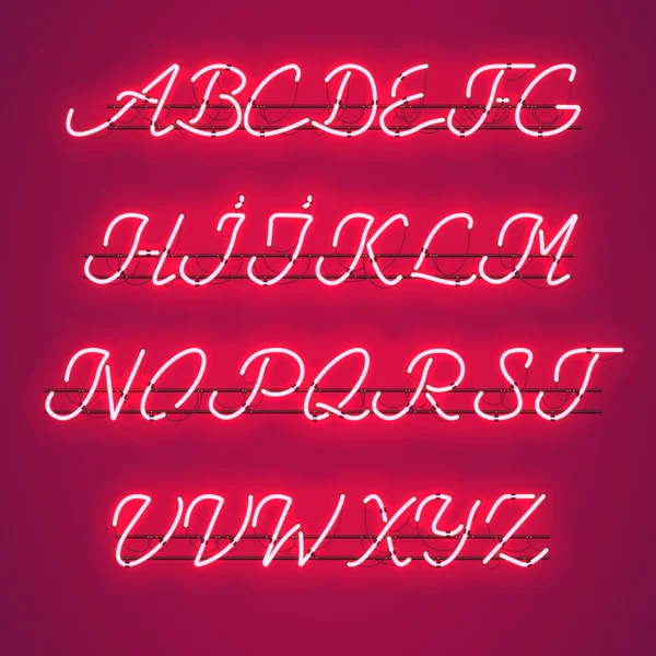 Glowing Red Neon Uppercase Script Font — Stock Vector