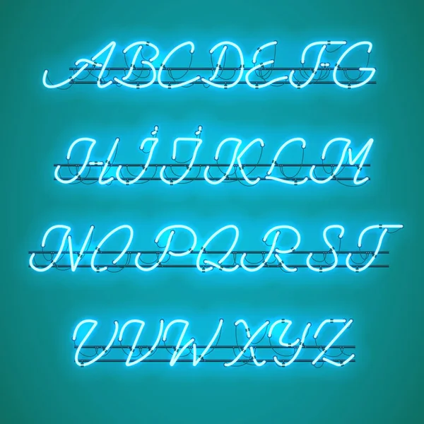 Leuchtend blaue Leuchtschrift in Großbuchstaben — Stockvektor