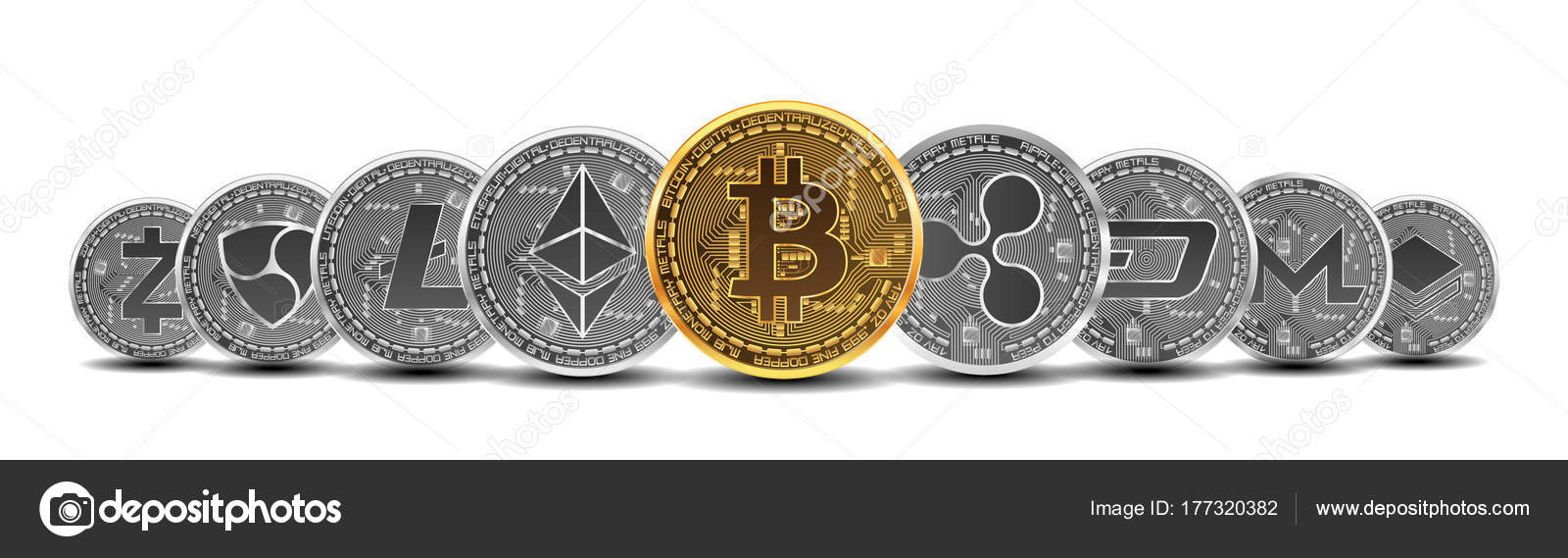 Set of gold and silver crypto currencies Stock Vector by ©Ryzhi 177320382