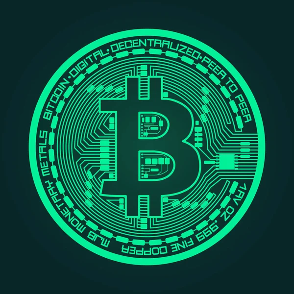 Криптовалюта bitcoin в зеленом цвете — стоковый вектор