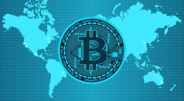 Krypto valuta bitcoin i trendig blå färger — Stock vektor