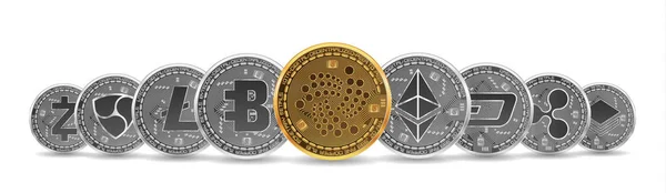 Ensemble de monnaies cryptographiques or et argent — Image vectorielle