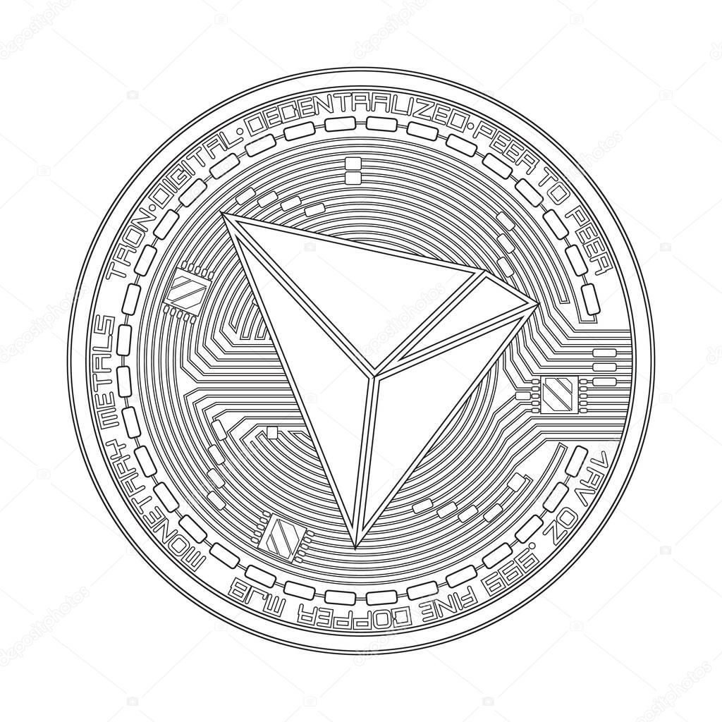 Crypto currency tron black and white symbol