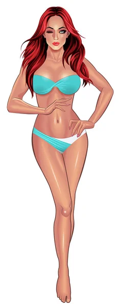 Belles jeunes femmes en bikini bleu — Image vectorielle