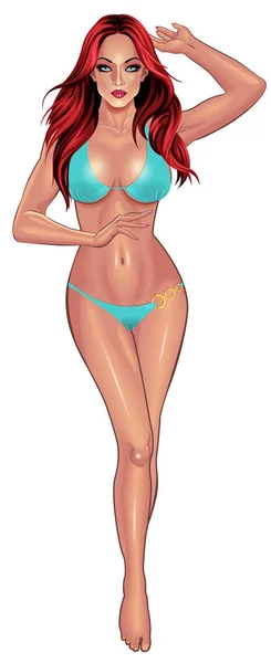 Hermosas mujeres jóvenes en bikini azul — Vector de stock