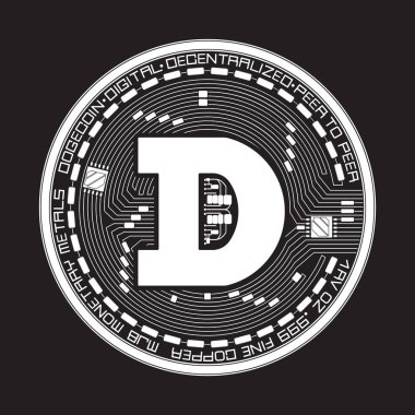 Kripto para birimi dogecoin siyah ve beyaz simgesi