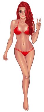 Güzel genç kadın kırmızı bikini