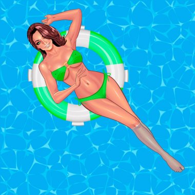 Yeşil bikinili güzel genç kadın