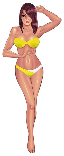 Beautiful young women in yellow bikini — Stock Vector