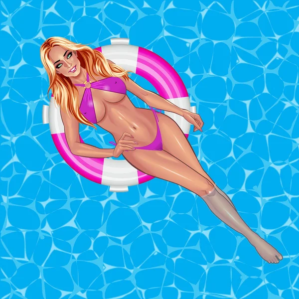 Belles jeunes femmes en bikini violet — Image vectorielle