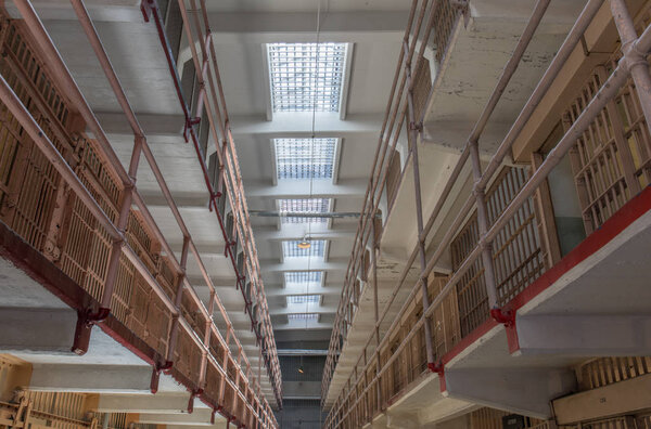 San Francisco, California, United States - April 30, 2017: Cell Block of Alcatraz Prison.