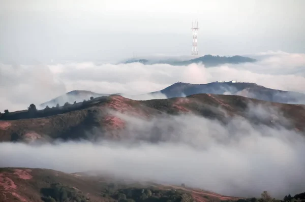 Δίδυμες κορυφές και Mount Sutro με πύργο Sutro στην ομίχλη. — Φωτογραφία Αρχείου