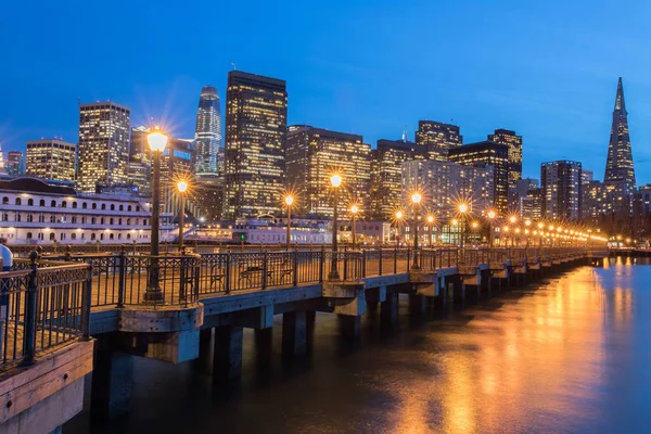 San Francisco Skyline and Reflections. Pier 7, San Francisco, California, USA.