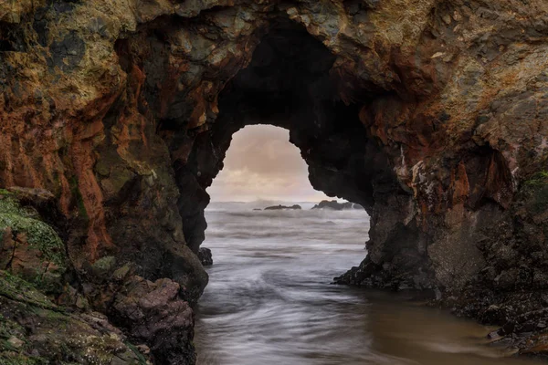 Pescadero Arch Rock Primer Plano Durante Atardecer Invierno Pescadero State — Foto de Stock