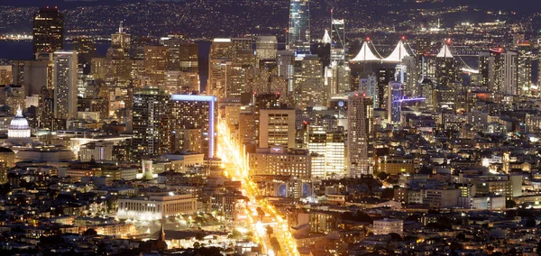 Vista Panorâmica San Francisco Downtown Uma Noite Clara Twin Peaks — Fotografia de Stock