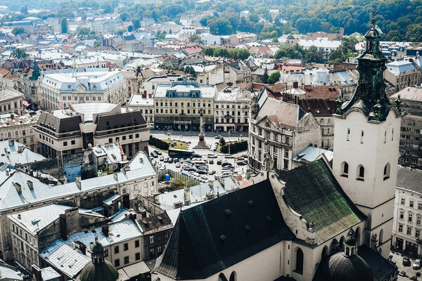 Roofs of Lviv, Ukraine.A view from above on the historical center of Lviv. The roofs of the old city.