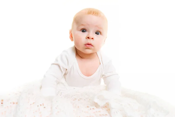 Adorable Bebé Aislado Blanco Pequeño Bebé Meses Edad Encuentra Una —  Fotos de Stock