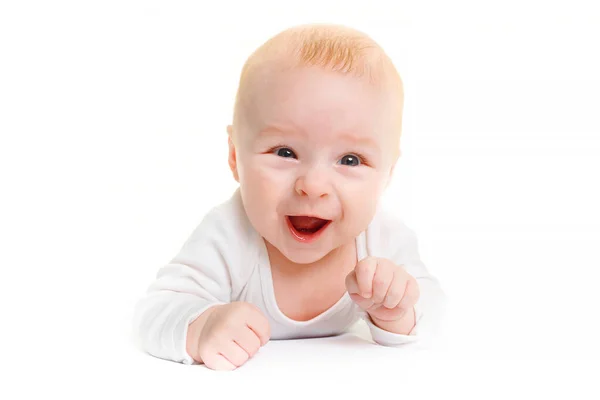 Bebê Adorável Isolado White Pequeno Bebê Meses Idade Está Uma — Fotografia de Stock